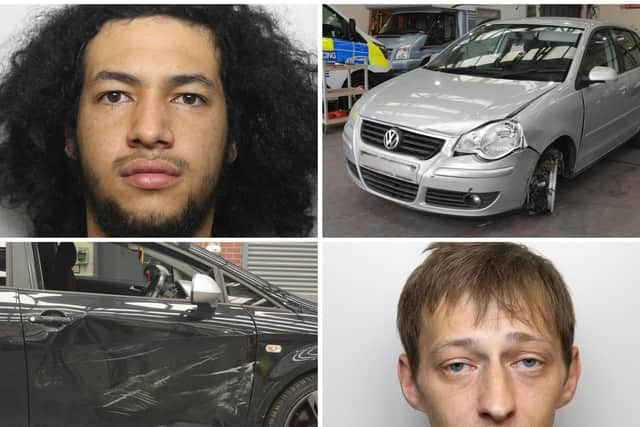 Leeds Crown Court heard Carritt (bottom right) and Payne (top left) were high on cannabis when they rammed Mr Waldens Seat vehicle off the road with their VW Polo.