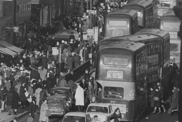 A busy Briggate packed with Christmas shoppers.