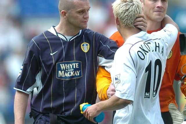 After the final whistle, most of the Leeds players went to commiserate with the faithful.