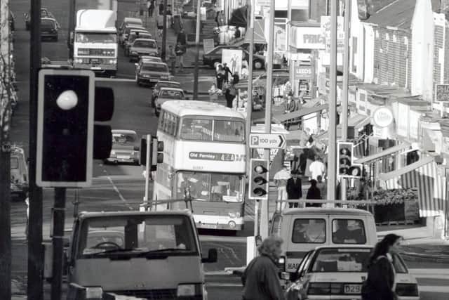 One of the busiest shopping areas in Leeds - Harehills Lane near its junction with Compton Road.