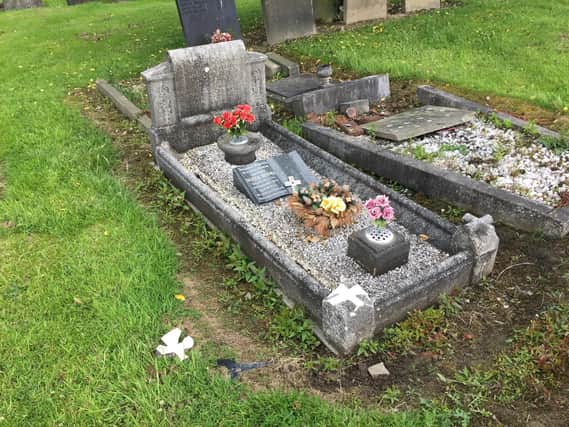 Damage caused to Alison Myers' family grave by Leeds City Council grasscutters