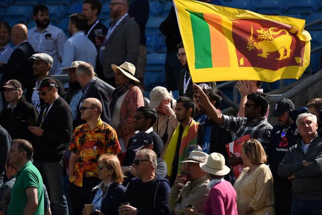 A Sri Lank fan waves a flag during the game.
