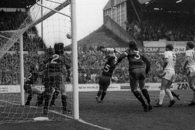 Brendan Ormsby gets in a header against The Hoops. His goal proved the difference on the day sparking scenes of pandemonium among the ER faithful.