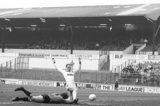 Andy Ritchie is brought down in the box by the Grimsby goalkeeper.