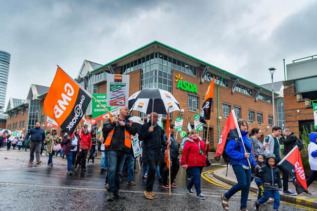 Hundreds of marchers from across the country gathered in Leeds to protest against Asda's new contract.