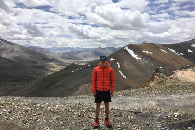 Medical student Christopher Pickles, of the University of Leeds, in Ladakh, Kashmir, northern India, during his trip as part of his studies.