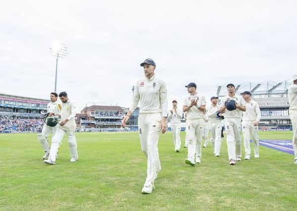 England captain Joe Root leads his team off the field after a comfortable victory inside three days over Pakistan at Headingley. Picture by Allan McKenzie/SWpix.com