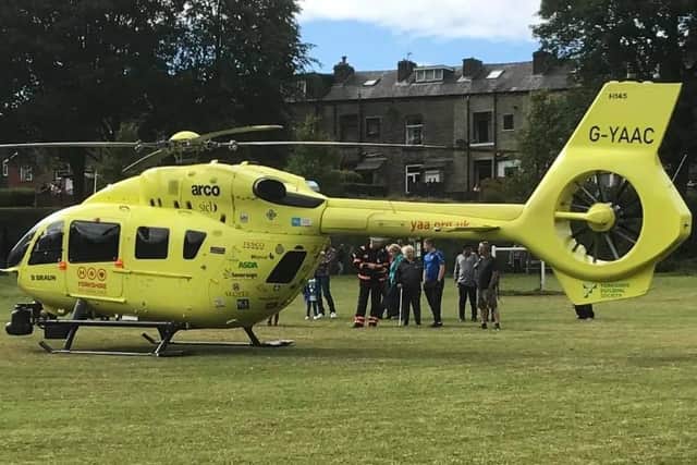 The Air Ambulance in Sowerby Bridge. Photo sent in by Mark Stott