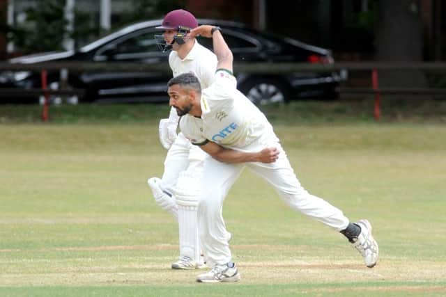 Match-winner: Pace bowler Ajmal Shahzad runs in for New Farnley before winning the match with the bat against Methley.