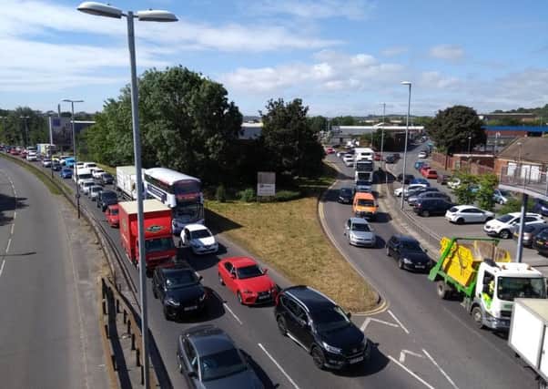 DISRUPTION: There were lengthy delays as traffic backed up across the city.  PIC: Mark Thompson