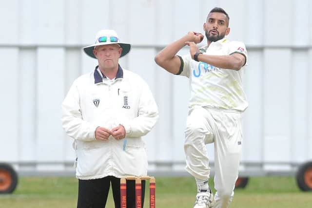 Ajmal Shahzad runs in for New Farnley at Premier Division rivals Methley. PIC: Steve Riding