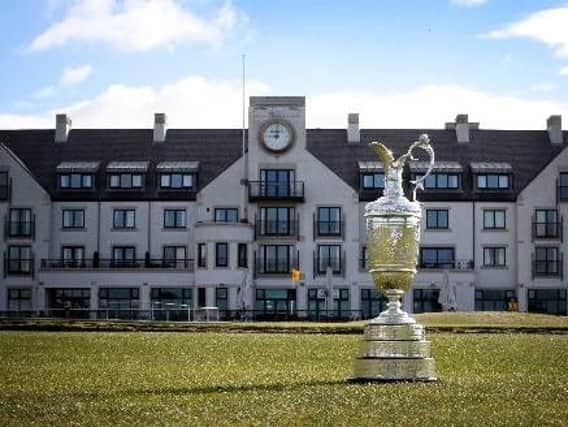 A view of The Claret Jug in front of the club house during The Open Championship Media Day at Carnoustie Golf Club. PRESS ASSOCIATION Photo.