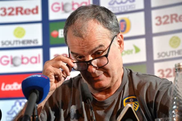 RUNNING THE RULE: Leeds United's new Coach Marcelo Bielsa during his press conference at Elland Road.  Picture: Bruce Rollinson