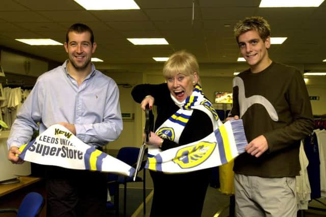 2000: Coronation Street star Liz Dawn officialy opens the Leeds United superstore on Albion Street with Nigel Martyn (left) and Jonathan Woodgate.