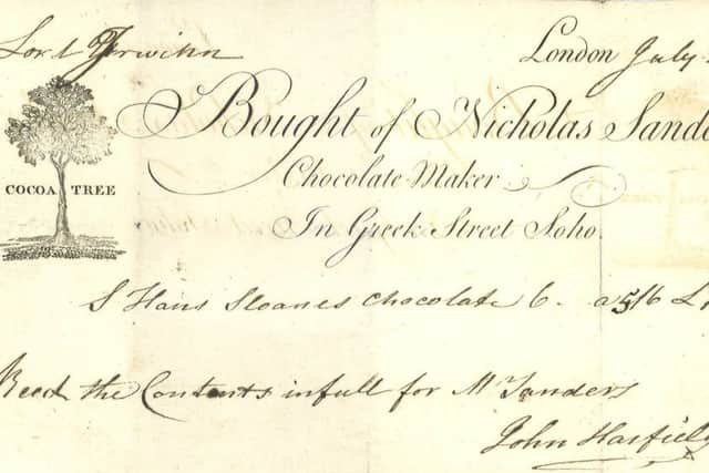 An exquisite bill of sale, plucked from a vast collection of archives in Leeds after more than 240 years, has shown that centuries ago, fashionable nobles at Temple Newsam House became part of an 18th century chocolate revolution