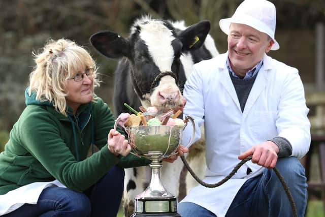Mark and Karen Goodall, owners of Goodalls of Tong, near Bradford, West Yorkshire, celebrate winning the best artisan dairy ice cream award at the National Ice Cream Competition held at Harrogate, North Yorkshire. The family has farmed at Tong for 100 years in Ma taken by Lorne Campbell.
