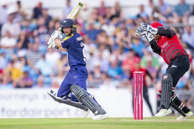 Adam Lyth hits out during Yorkshire Vikings' NatWest T20 Blast win over Durham Jets at Headingley on Thursday (Picture: Allan McKenzie/SWpix.com).