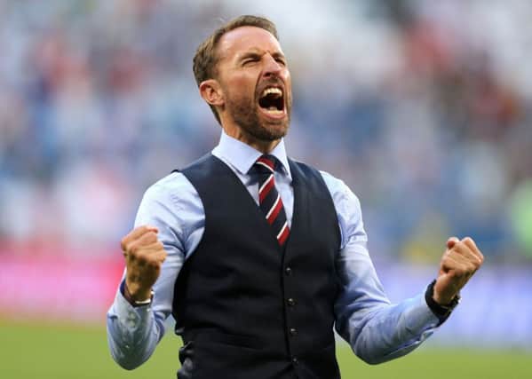England manager Gareth Southgate celebrates victory against Sweden in Samara. Picture: Owen Humphreys/PA