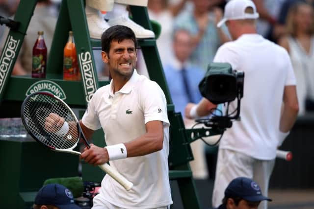 Novak Djokovic celebrates his win against Kyle Edmund. Picture: Steven Paston/PA