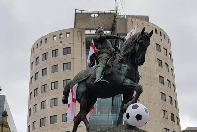 One of the most recognisable statues in Leeds city centre is now proudly showing its support for Gareth Southgate and his team