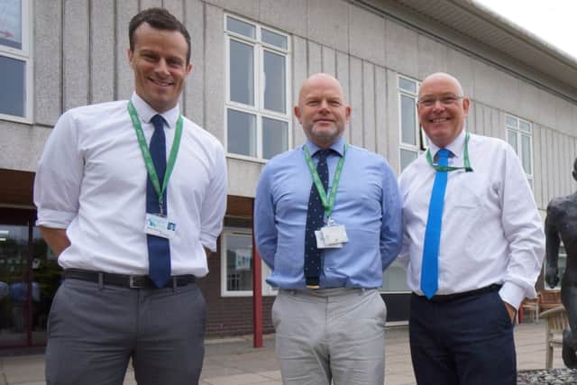 Chief executive of TGAT Sir John Townsley, The Boston Spa Academy Director of Sixth Form Michael Brennan, and Principal of Boston Spa Academy Christopher Walsh.