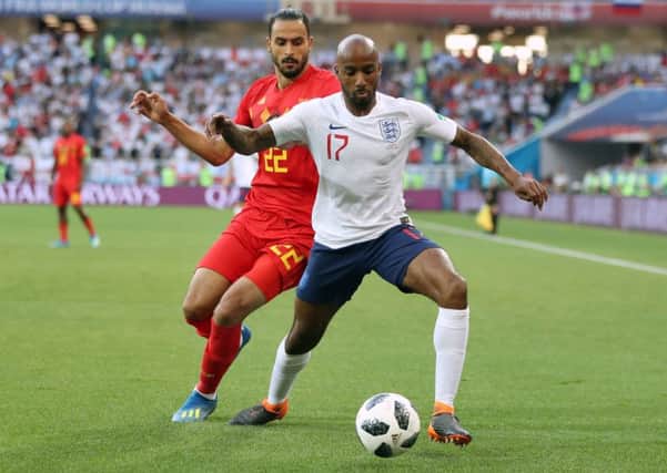 England's Fabian Delph (right) and Belgium's Nacer Chadli battle for the ball during their Group G match at Kaliningrad Stadium. Picture: Owen Humphreys/PA