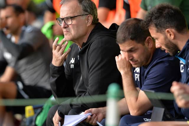 Bielsa looks on from the dug-out at Forest Green.