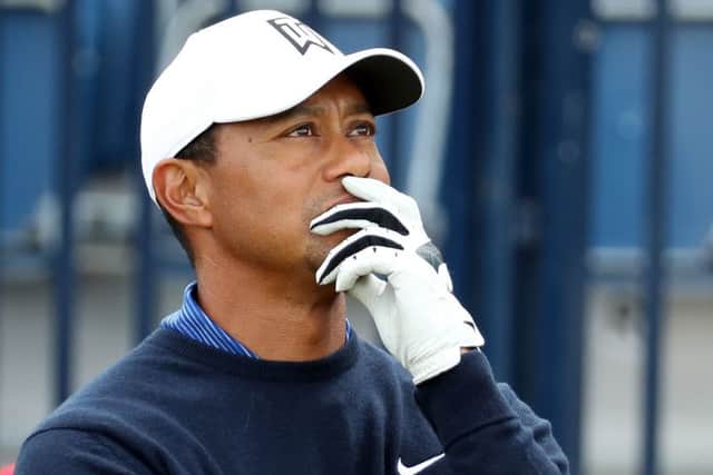 Tiger Woods in contemplative mood on the ninth tee during practice on Tuesday (Picture: Jane Barlow/PA Wire).