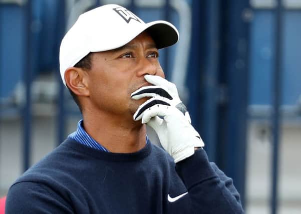 Tiger Woods in contemplative mood on the ninth tee during practice on Tuesday (Picture: Jane Barlow/PA Wire).