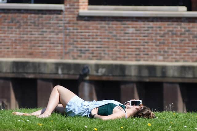 A sunbather soaks in the sunshine