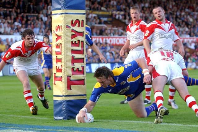 Wayne McDonald touches down to score his first try against St Helens in 2004.