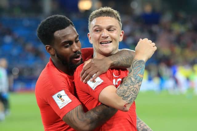 England's Danny Rose and Kieran Trippier celebrate after the World Cup penalty shootout victory over Colombia.