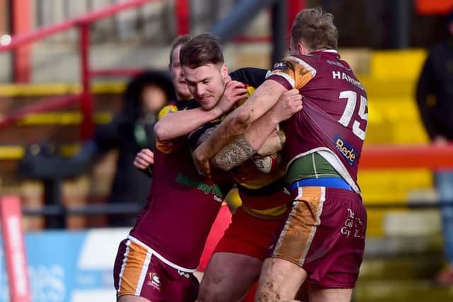 dewsbury rams v batley bulldogs lucas walshaw dewsbury james harrison & james brown batley