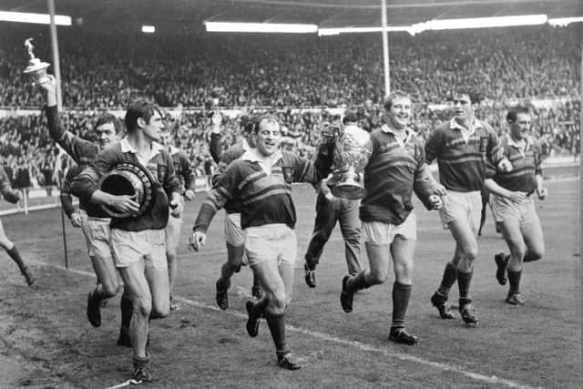 Famous victory:
Leeds celebrate their 1968 Cup final success