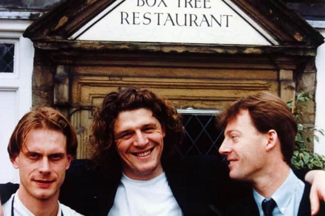 Ilkley, 11th April 1993


Marco Pierre-White with Box Tree head chef Michael Lambie, left, and restaurant manager Andrew Young, right.