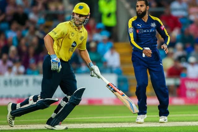 Yorkshire's Adil Rashid, in action against Birmingham Bears on Friday night. Picture: Alex Whitehead/SWpix.com