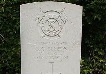 LAST MAN: Private George Edwin Elisons grave, near Mons - he was the last soldier to die in combat.
