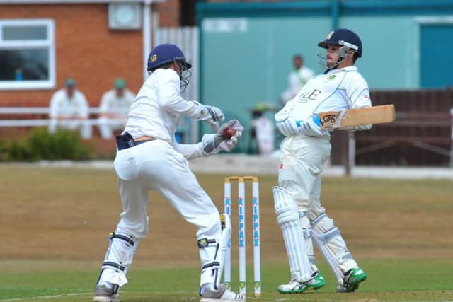 Wrenthorpe's Luke Patel takes evasive action on his way to 78 against visitors Gomersal. PIC: Steve Riding