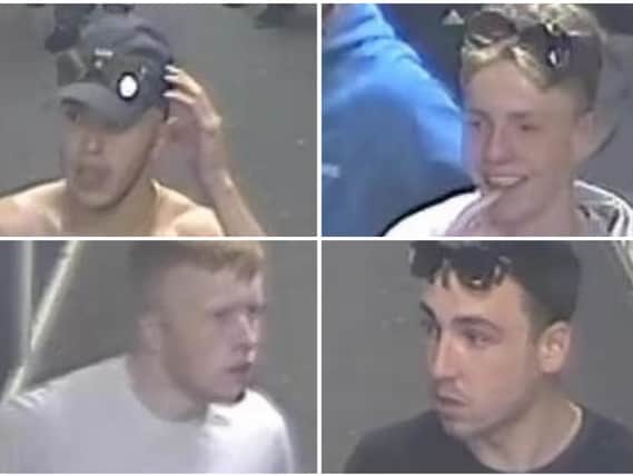 British Transport Police officers want to hear from anyone who can identify the men in these CCTV images.