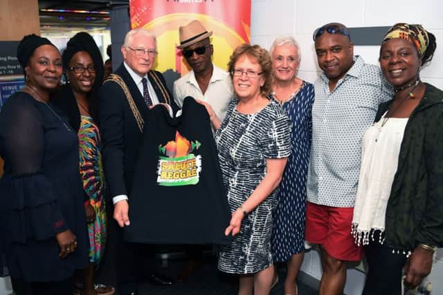 Celebrating 50 years of UK Reggae at the Carriageworks in Leeds. Leader of Leeds City Council Coun Judith Blake and Lord Mayor Coun Graham Latty with organisors and performers.
2nd August 2018.
Picture Jonathan Gawthorpe