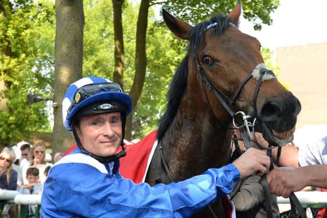Dane O'Neil and Battaash in the winners circle after the Armstrong Aggregates Temple Stakes (Class 1) at Haydock Park in May this year. PIC: Anthony Devlin/PA Wire