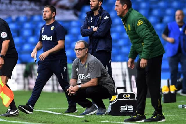 THE ONLY WAY IS UP: Leeds 
United's head coach Marcelo Bielsa. on the touchline during the recent friendly against Las Palmas. Picture: Jonathan Gawthorpe