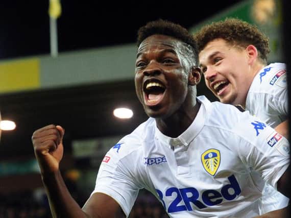 Ronaldo Vieira after scoring for Leeds United at Norwich City in November 2016.