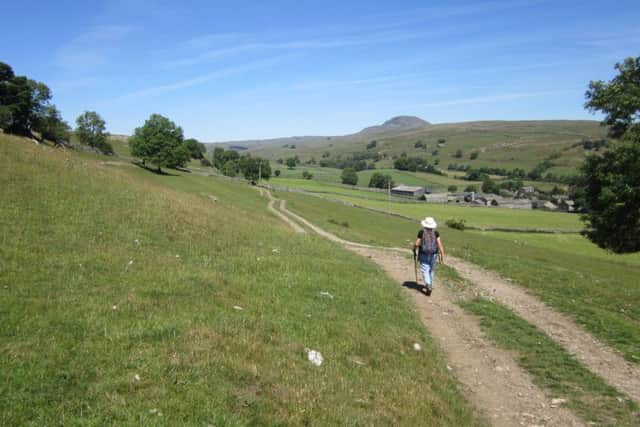 The fine path leading down to Little Stainforth with Penyghent on skyline.