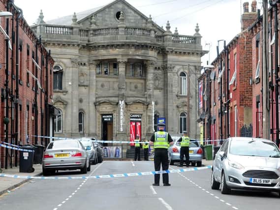Police at the scene of the stabbing in Pleasant Terrace, Holbeck. Picture: Google