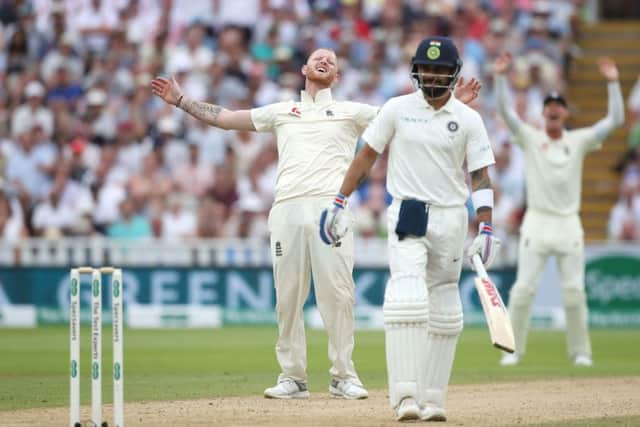 Ben Stokes shows his frustration after an appeal is turned down by the umpire as India batsman Virat Kohli looks on at Edgbaston. Picture: Nick Potts/PA