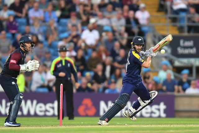 LEADING MAN: Yorkshire's Kane Williamson cuts through cover point on his way to 52 not out. Picture by Anna Gowthorpe/SWpix.com