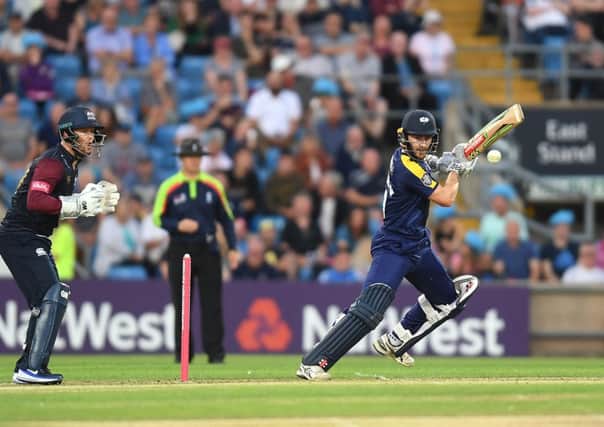 LEADING MAN: Yorkshire's Kane Williamson cuts through cover point on his way to 52 not out. Picture by Anna Gowthorpe/SWpix.com