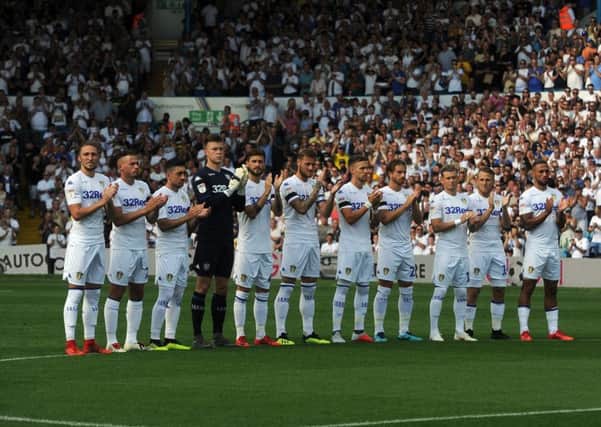 5th August  2018......  Leeds United v Stoke City Skybet Championship Leeds players during a minutes applause in memory of former player Paul Madeley. Picture Tony Johnson.