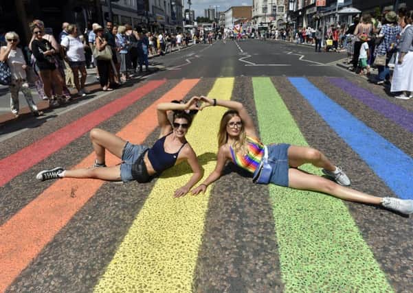 Leeds Pride 2018
Couple of girls pose on the rainbow zebra crossing on Vicar Lane, Leeds